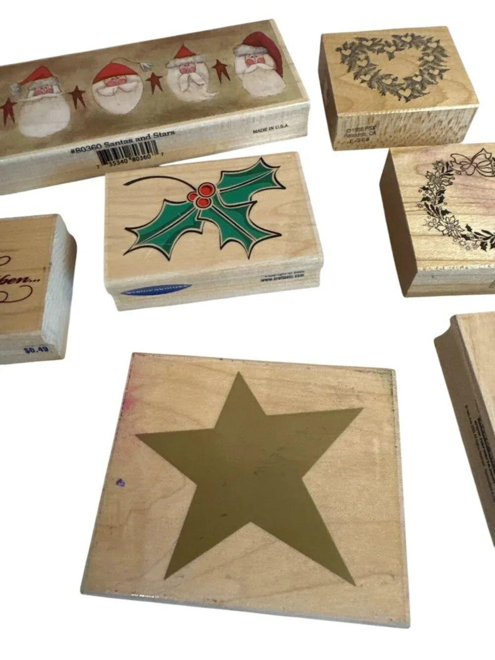Assorted Christmas-Themed Wooden Rubber Stamps Set Of Holiday Stamps Happen Etc.
